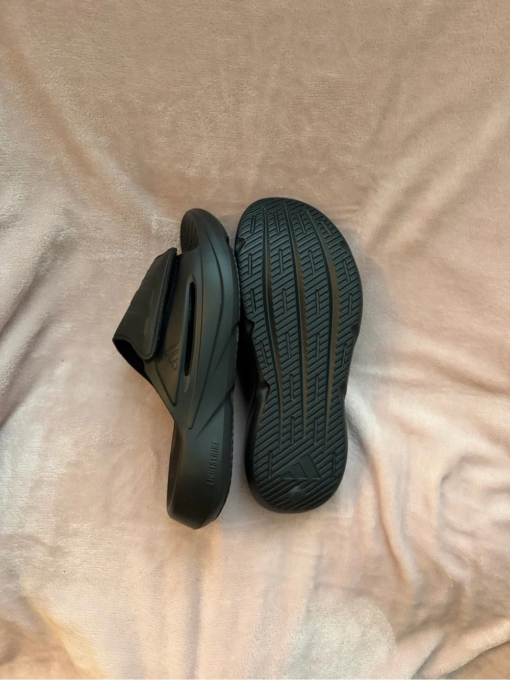 adidas All-Black Lightblaze Slide with Velcro Strap